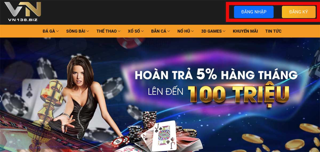 Giao diện VN138 rất tiện dụng cho việc đăng ký và đăng nhập